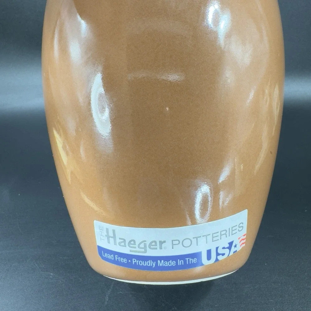Haeger Pottery Brown Glaze Vase Vessel Jug With Small Handles Original Label USA